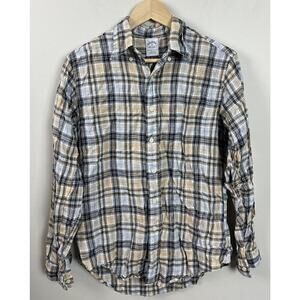 Brooks Brothers Plaid The Original Polo Shirt Slim Fit Linen Shirt Size Medium